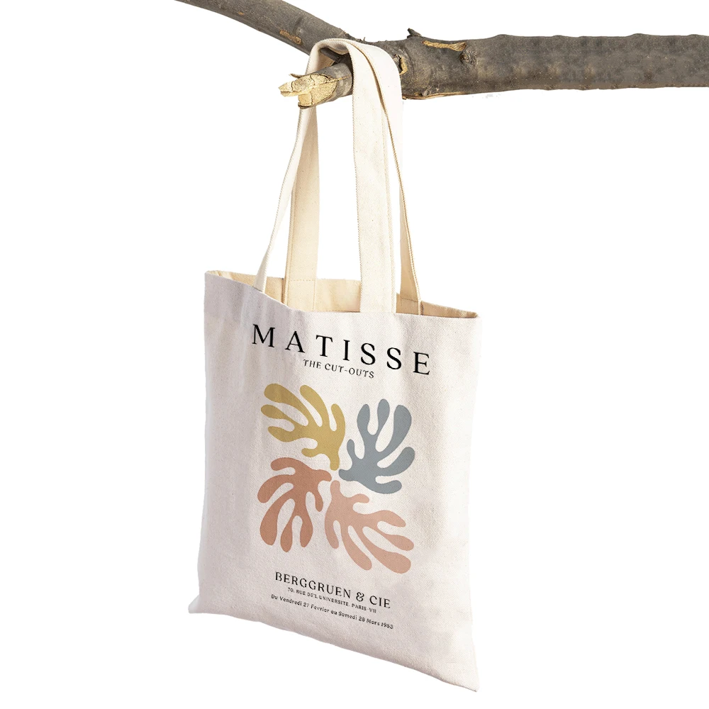 Abstract Matisse Face Coral Leaf Landscape  Women Shopping Bags Reusable Both Sided Print Casual Canvas Shopper Bag Handbag Tote