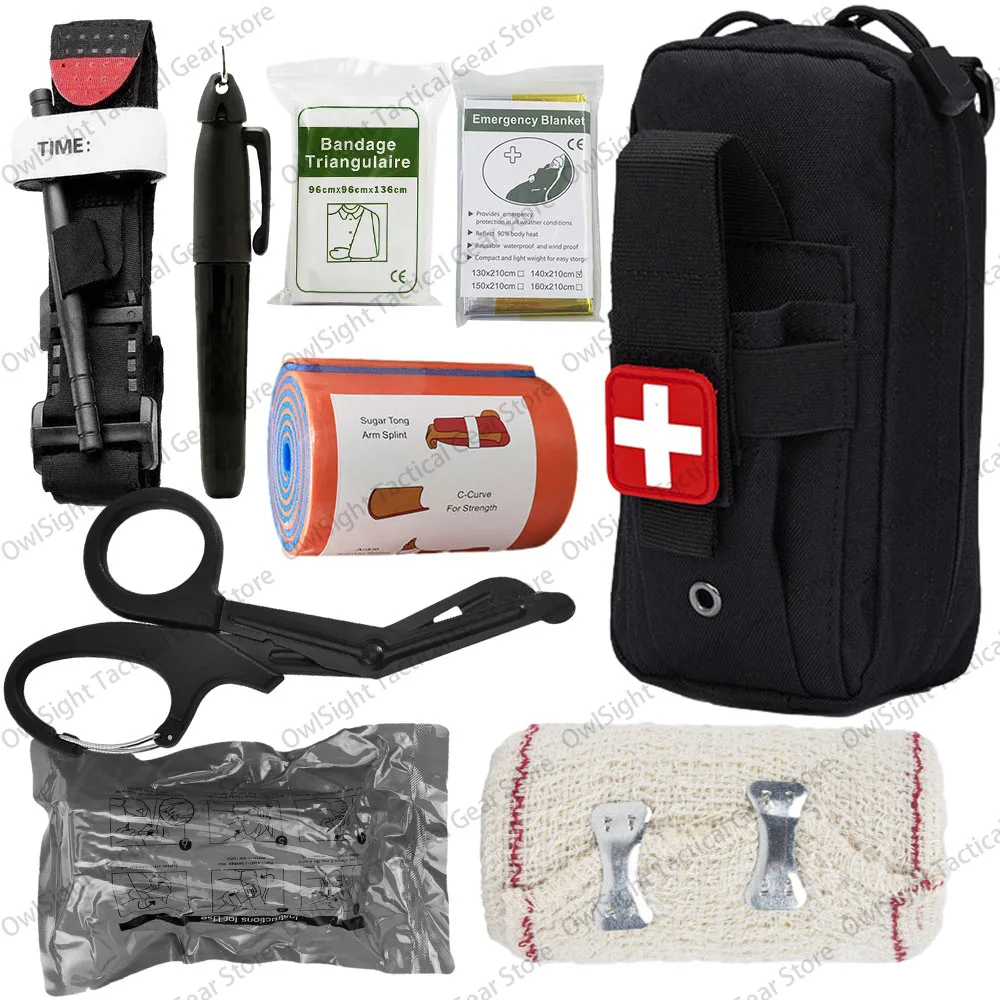 

First Aid Survival Kit Tactical IFAK Pouch Supplied Camping Kit with 8 EMT Items for Military Emergency Outdoors