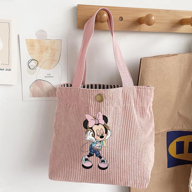 Minnie Mouse Women\'s ShoulderBag Cartoon Lady Crossbody Bags Messenger Tote Bag Female Corduroy Trendy Handbag Shopping Bag Gift