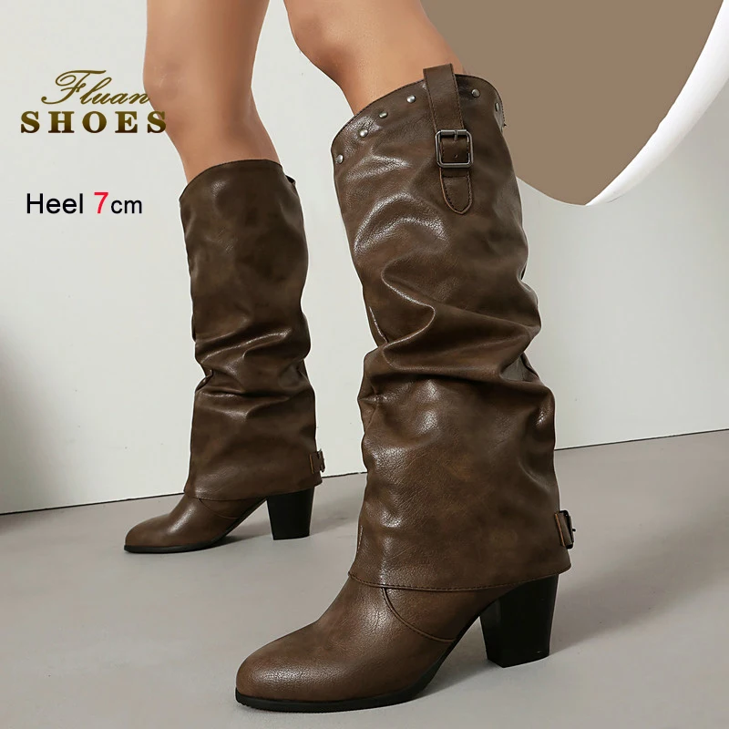 

Рыцарские сапоги в британском стиле, длинные сапоги с заклепками и кожаной пряжкой, сапоги до колена, модные однотонные женские туфли Jackboot