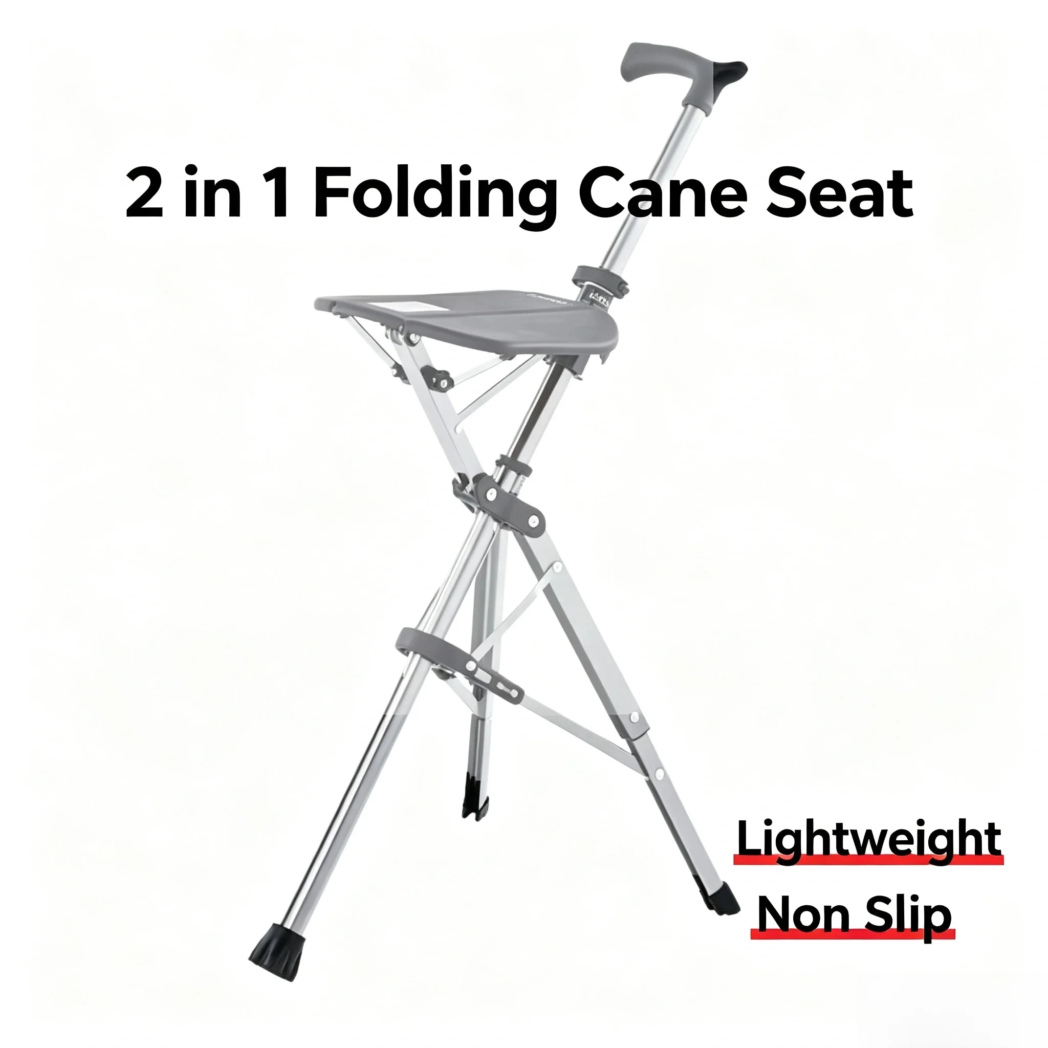 Folding Cane Seat 2 in 1 Lightweight Walking Stick Chair Portable Elderly Mobility Aid One Click Open Non Slip Tripod Crutch Sto