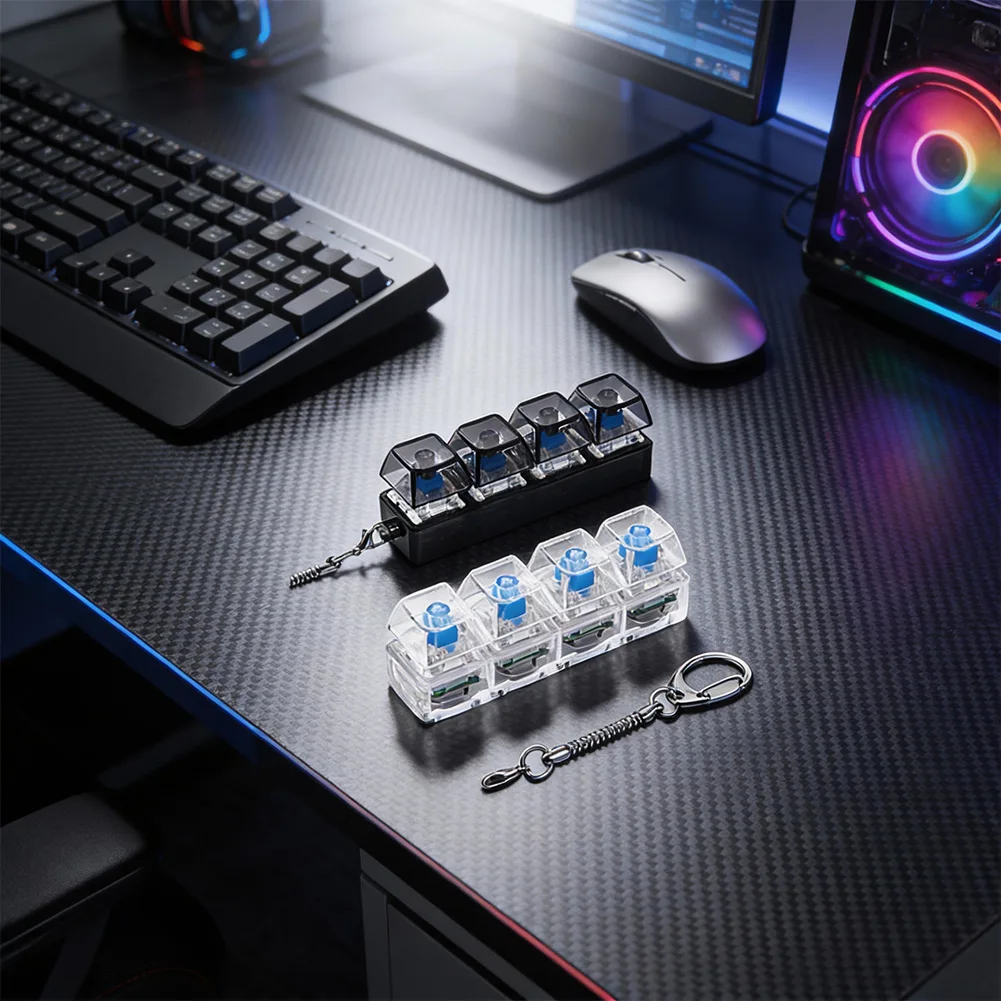 4-Button Fingertip Keyboard Keychain RGB Keyboard Fidget Toy With Lights For Stress Relief Decompression Calming