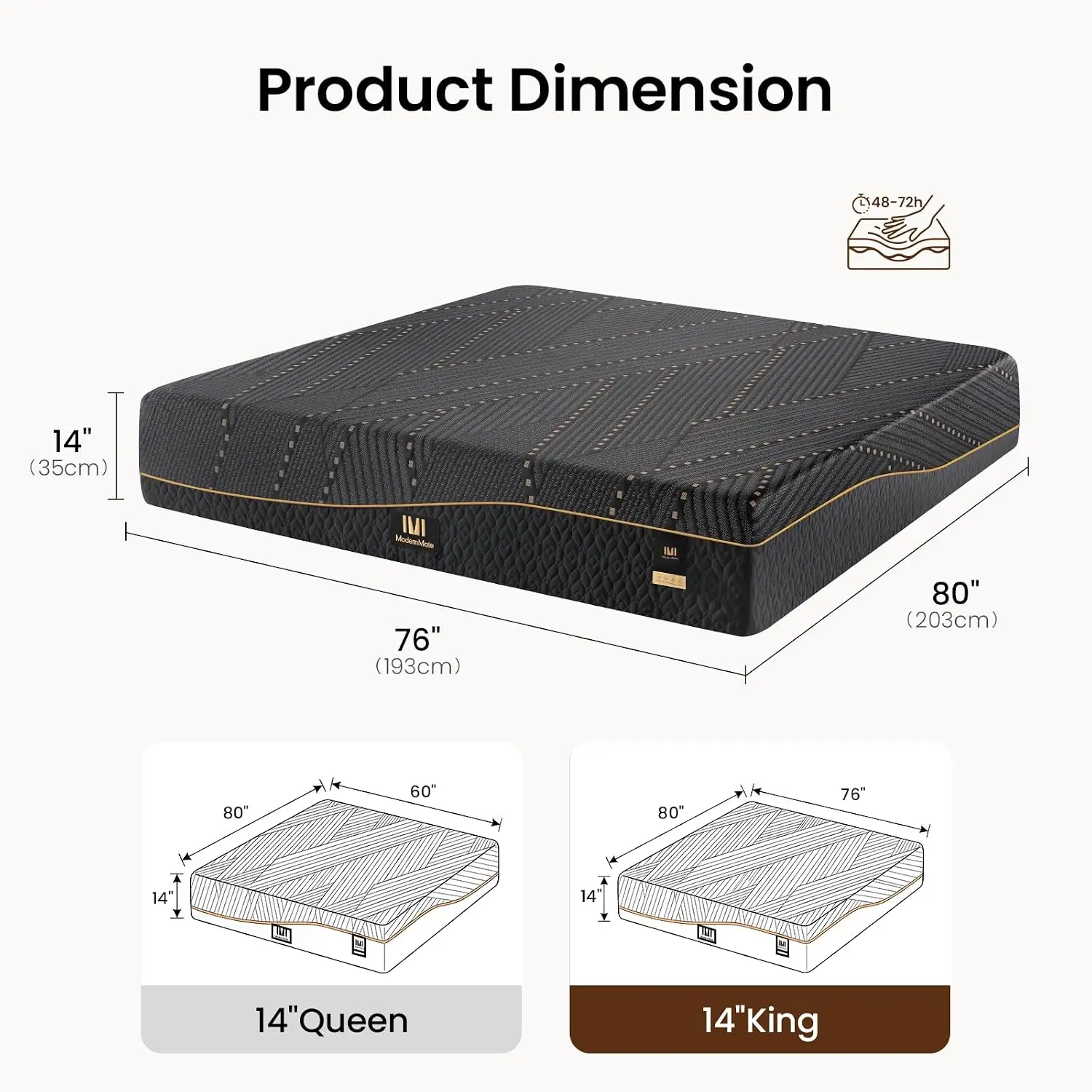 14 Inch King Memory Foam Mattress, Premium Cooling Copper Gel Memory Foam for Hot Sleepers, Made in USA, CertiPUR-US Certified