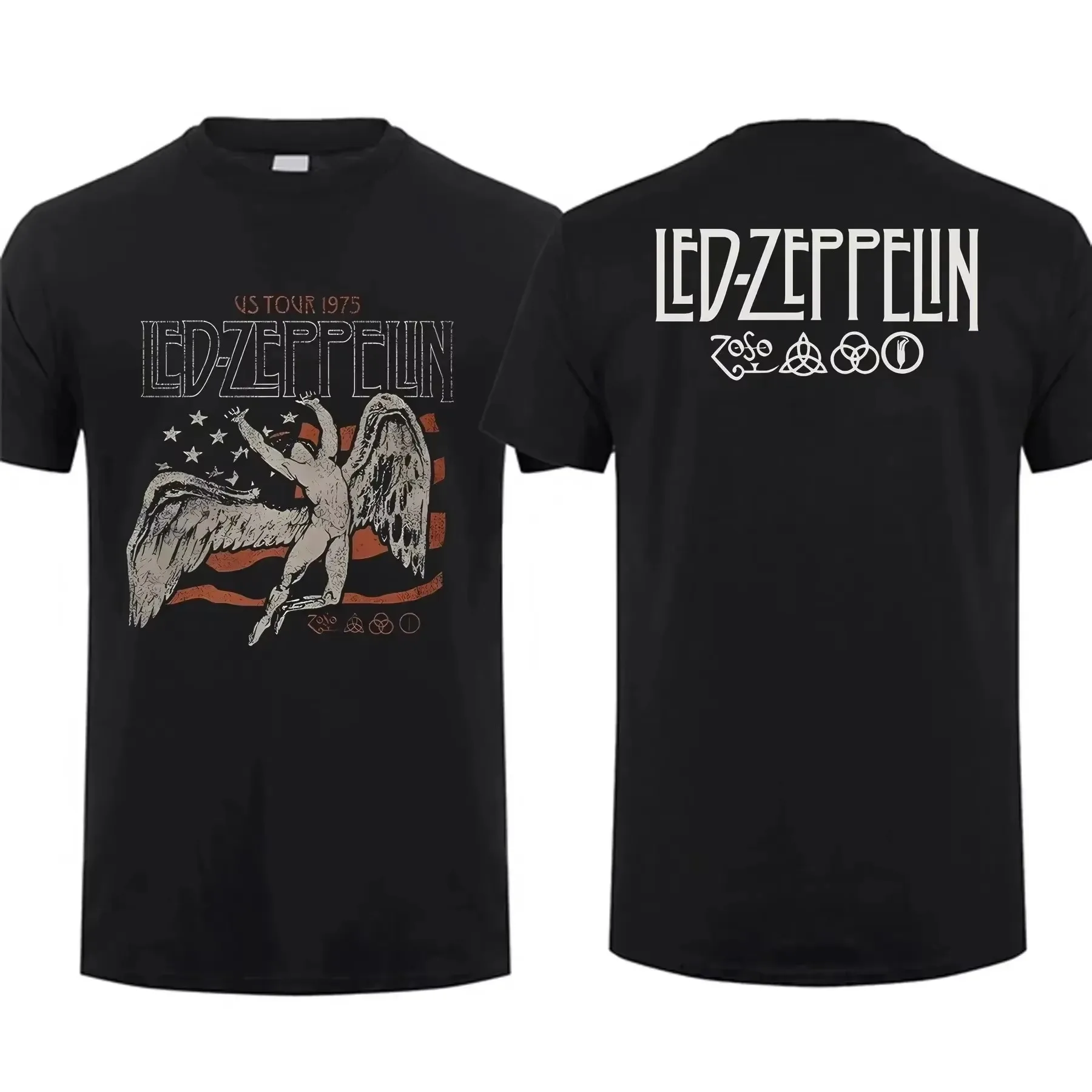 Hip Pop Harajuku T Shirt Vintage Rock Band Led Tour Mothership Zeppelin T Shirt Double-sided Casual Oversized T-shirt Unisex