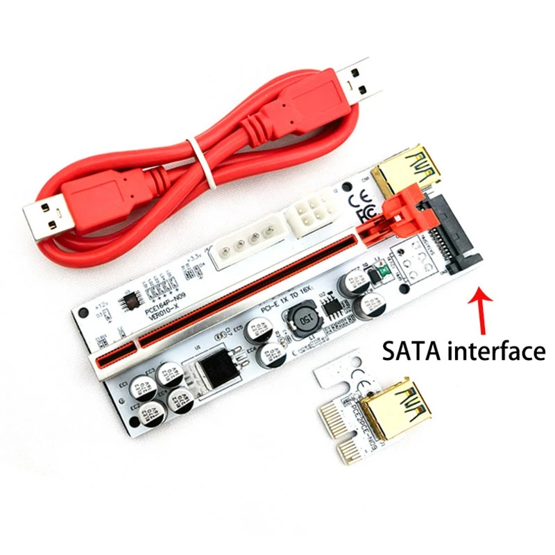VER010-X PCIE Riser 1X sampai 16X USB3.0 SATA3.0 6PIN + 4PIN ekstensi grafis untuk kartu adaptor bertenaga penambangan GPU BTC