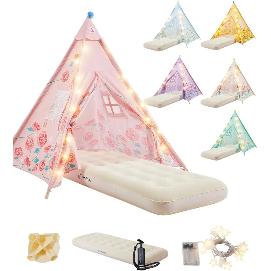 Paquet de 6 tente tipi pour avec matelas gonflable léger tente pour tout-petits tentes de chambre tentes de pyjama de fête tentes de couchage intérieur extérieur Playte