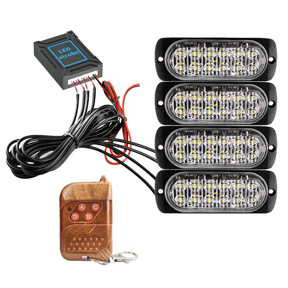 Luces estroboscópicas de emergencia LED ámbar 4 en 1, luces de policía, 12V, 24V, Control remoto inalámbrico, luz de rejilla Flash para coches, camiones, SUV