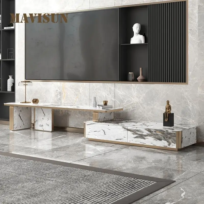 Italian Style Light Luxury Rock Board Extendable TV Cabinet Coffee Table Combination Modern Personality Living Room Furniture