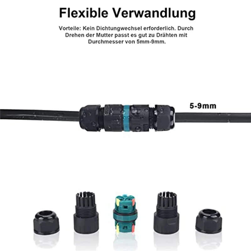 ABFKW Cable Joint Waterproof Grounding Cable Connection Sleeve 3-Core Cable Connection Suitable for 5-9mm Wire Diameter