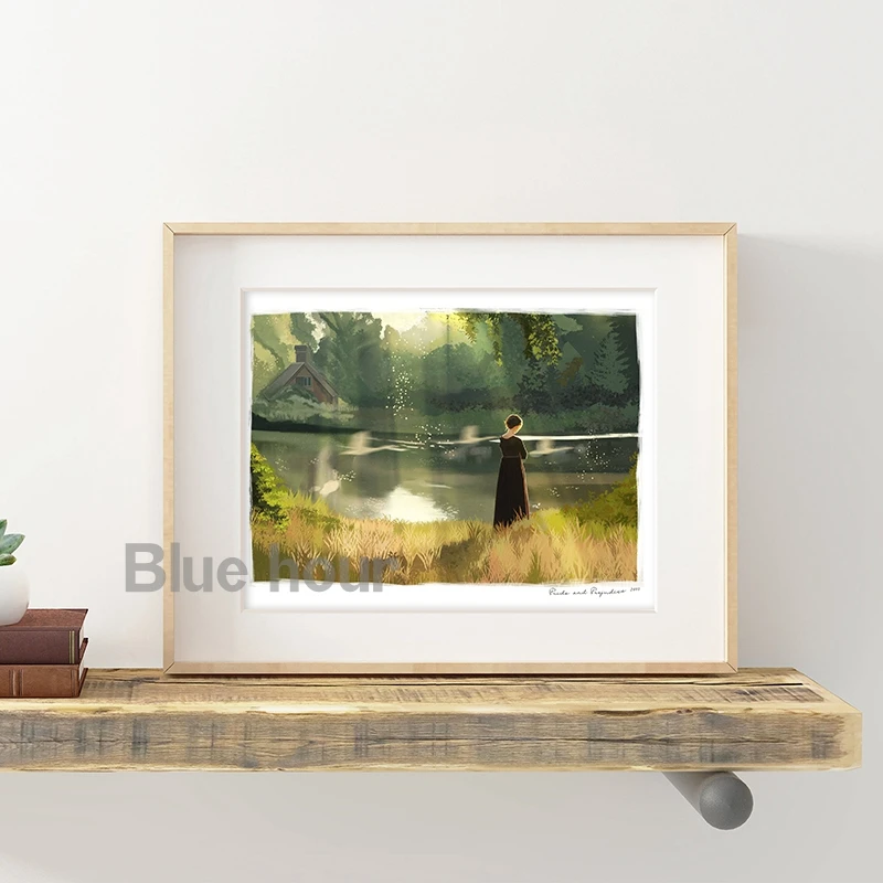 جين أوستن فخر وتحامل ألوان مائية لوحة قماشية ملصق كتاب عشاق الفن هدية رف الكتب الديكور الرومانسي يطبع