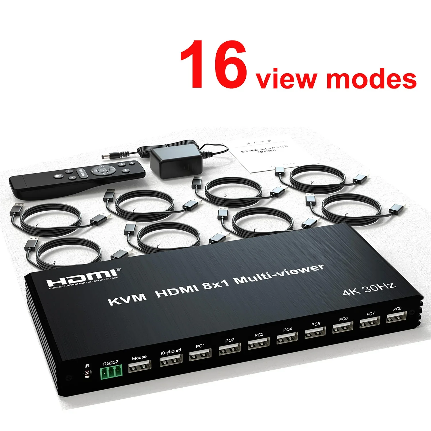 

4K 8X1 HDMI KVM Multiviewer Screen Splitter 4x1 HDMI KVM Quad Multi-viewer Seamless Switch Segmentacion for USB Keyboard Mouse