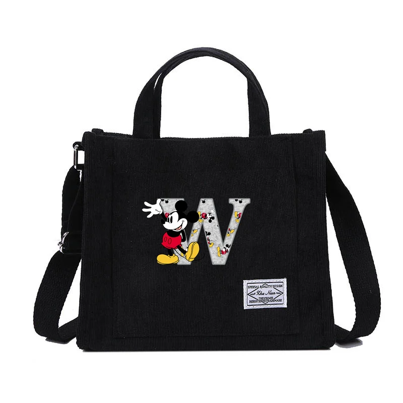 Disney Mickey Mouse A-Z 26 English Letters Women\'s Shoulde Bag Canvas Tote Bags for Commuting College Student Fashion Trend Bag