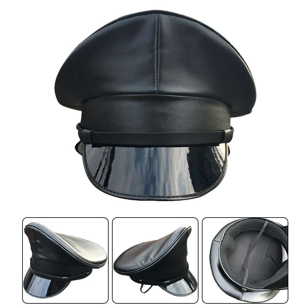 Women PU Leather Captain Cap Prom Performance Big Brimmed Hat Bar Cosplay Show Hat Personality Beret Cap