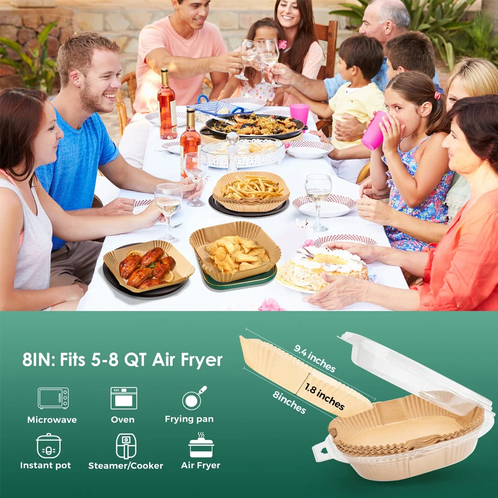 50-400 Stück Einweg-Backpapier für Heißluftfritteuse, Antihaft-Ölbeständige Pergamentmatten für Kochen, Mikrowelle, Backblech, Grill und Braten – Detail 7
