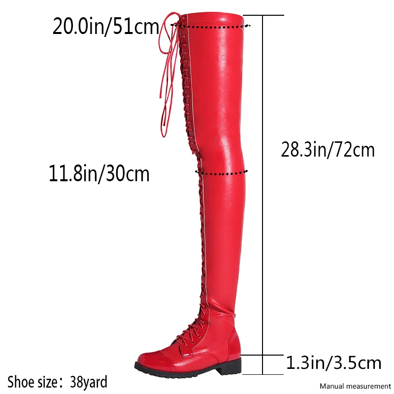 Size 46 Lace-up Over The Knee Boots Low Heels Women Shoes 2024 Autumn Winter Pu Leather Punk Boots Lady Shoes