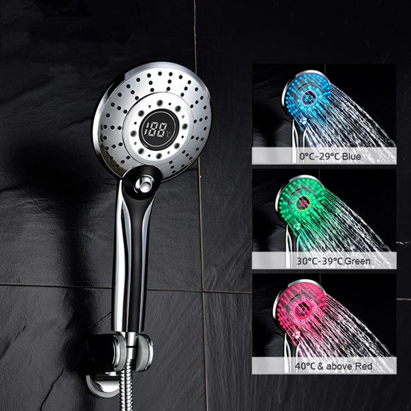 Digital LED Shower Head Temperature Control 3Spraying Mode Adjust Bathroom ABS ShowerHead High Pressure Water Saving Accessories