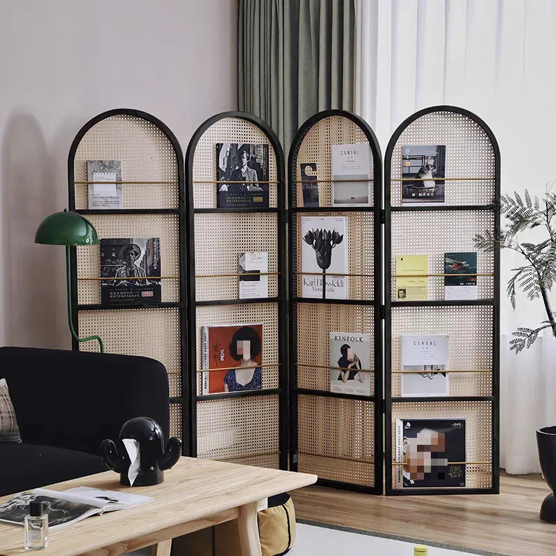

Chinese retro solid wood rattan screen, living room facing the door, bedroom entry partition, porch blocking folding magazine