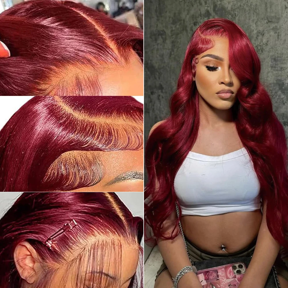 99j بورجوندي الدانتيل الجبهة باروكة من شعر طبيعي الجسم موجة 13x6 Hd الدانتيل الباروكات الأمامية الأحمر اللون 13x4 شعر مستعار دانتيل شفاف للنساء السود #3