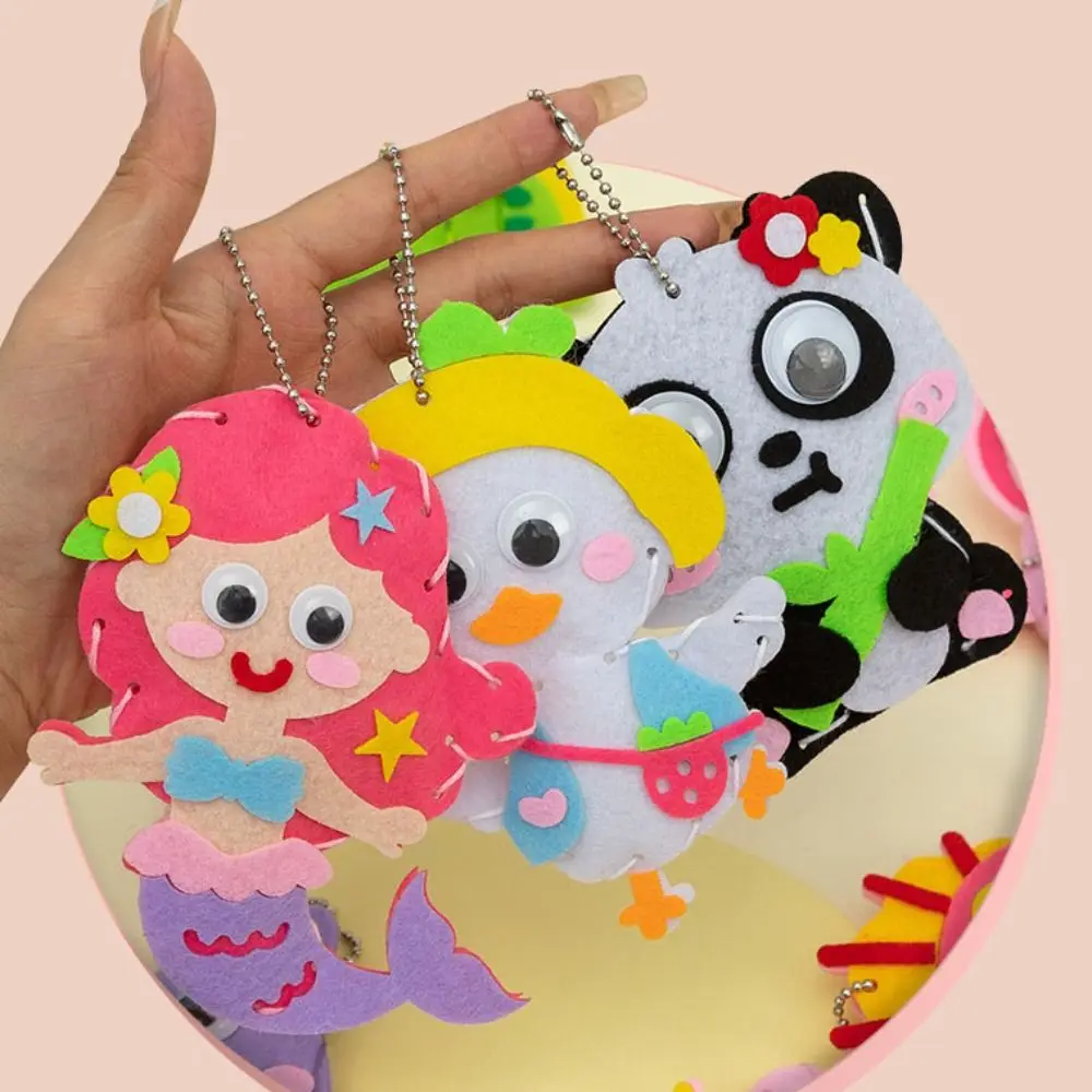 Jouets de couture bricolage pour enfants, porte-clés animal de dessin animé, artisanat d'art Montessori, kits faits à la main, créativité, cadeau précoce pour les filles