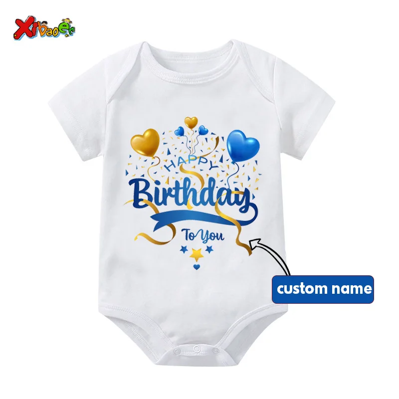 Happy Birthday T Shirt Matching Family Outfits Blue Gold Shirts Women Party Custom Name Shirt Children Baby Clothes Family Look