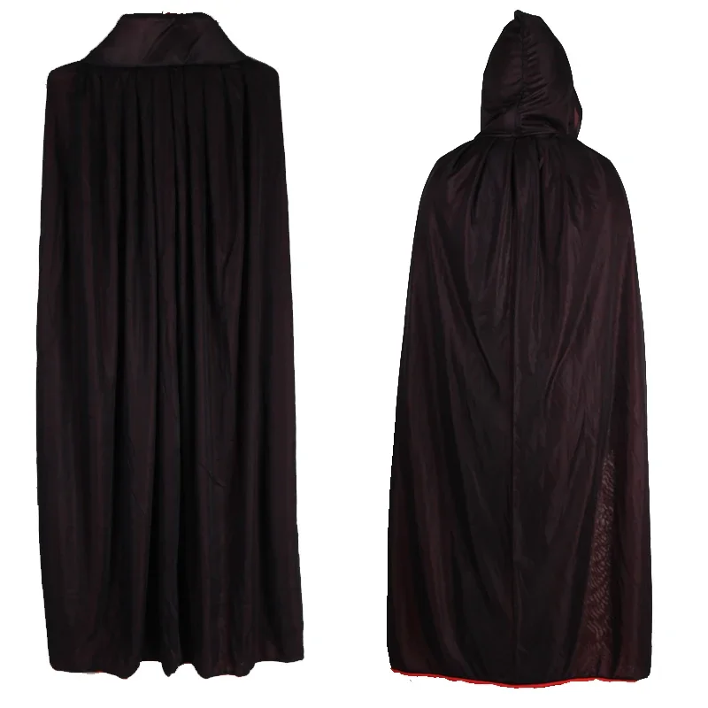 Traje de halloween para homens mulher crianças feminino menina menino adulto morte assustador diabo papel vermelho preto bruxa vampiro longo capa com capuz