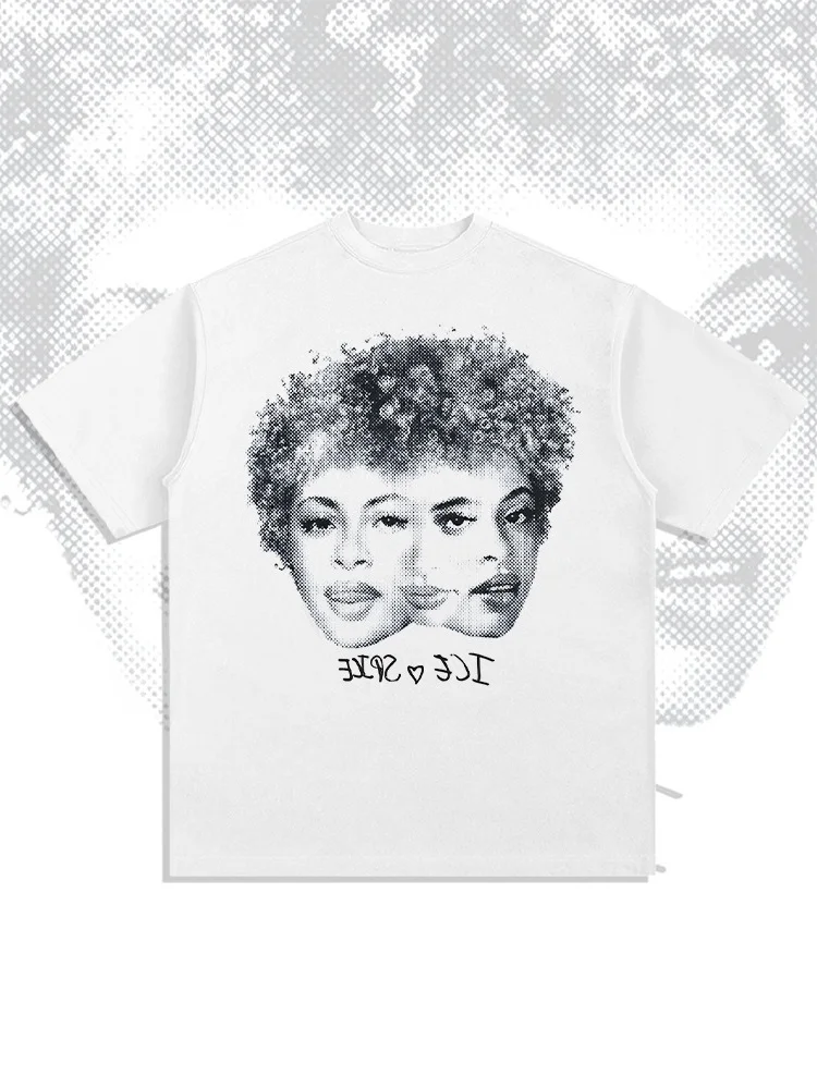 Ice Spice Print Short-sleeved T-shirt, Pure Cotton, Round Neck, Heavy Weight, Small Neckline, for Men