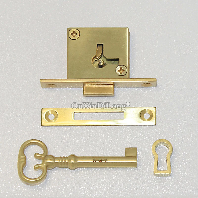 2PCS Pure Brass Drawer Cabinet Locks Cupboard Locker File Cabinet Lock Wood Chest Case Gift Box Lock Hidden Furniture Lock+Key