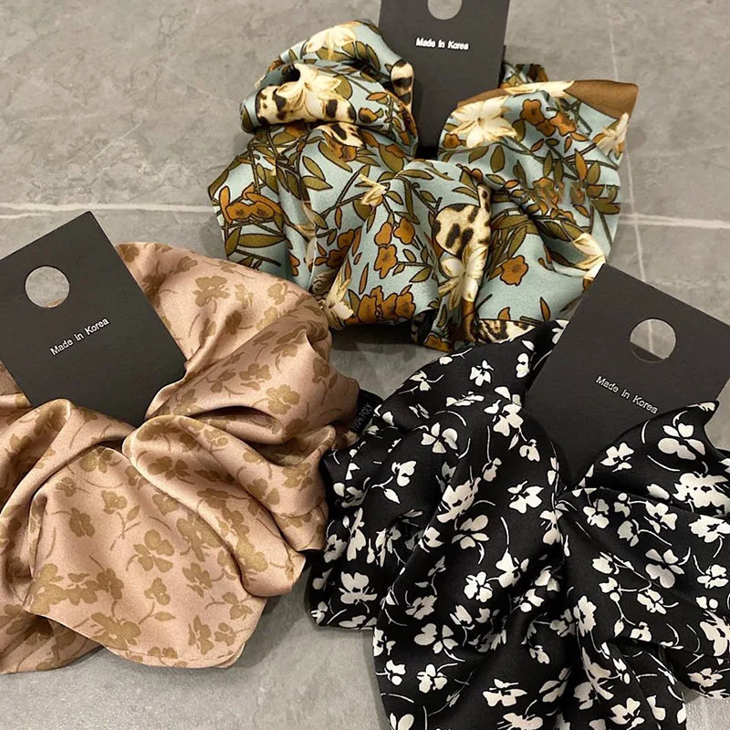 Chouchous coréens rétro à grandes fleurs pour femmes, gros chouchou cheveux femmes fchouchou soie floraux chouchou satin , accessoires pour cheveux