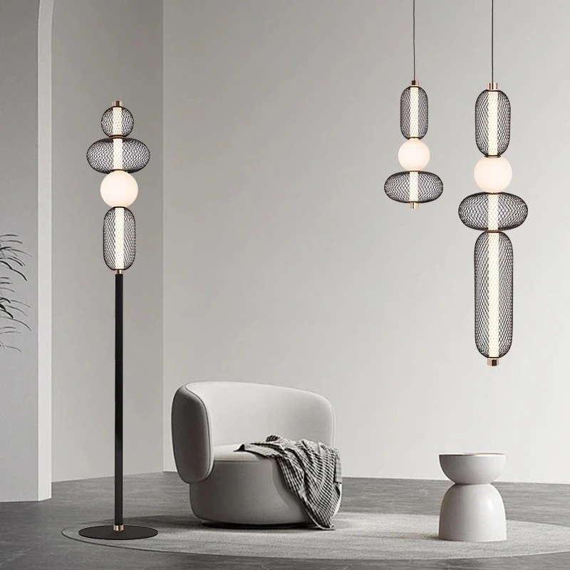 Nordic Simple Art long strip Iron mesh LED chandelier Lighting,Suspension Luminaire Home Decor Indoor Fixtures for Dining Room