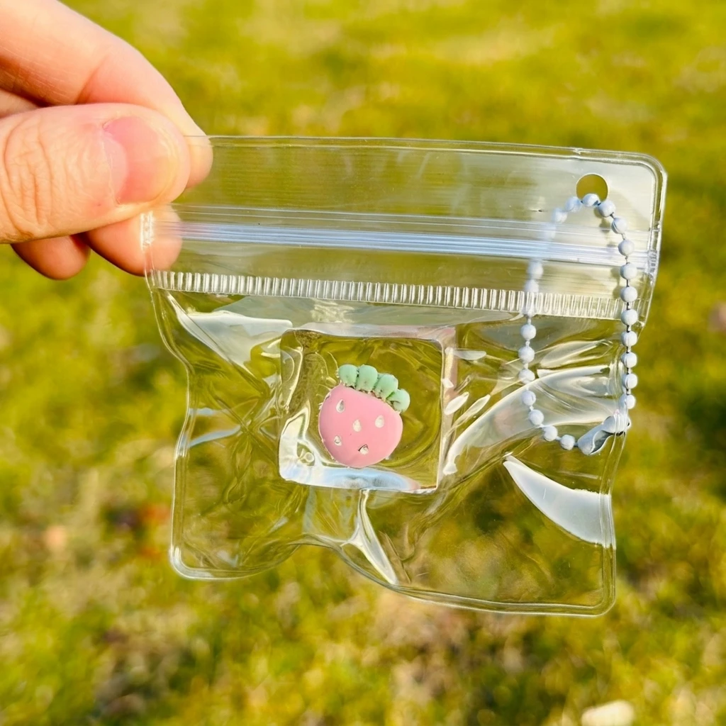 Clear Fruit Ice Cube Squishy Toy Keychain Bag Charm Tiny Strawberry Grape Squeeze Pendant Slow Rising Sensory Fidget Relief Toys