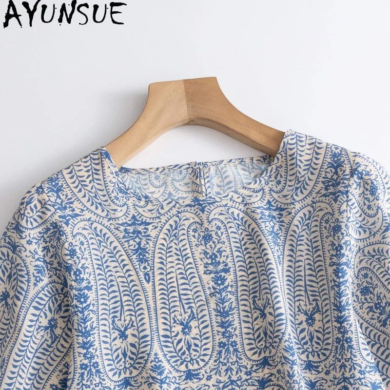 AYUNSUE 100% Silk Pullover Blouse Femme Stylish O-neck Tops for Woman Loose Versatile Blouse Woman Clothes Summer Женская Одежда