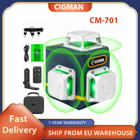 CIGMAN CM-701 3x360° Self Leveling Laser Level, 100ft 3D Green Cross Line, Rechargeable Battery, Remote Control,360° Full Layout