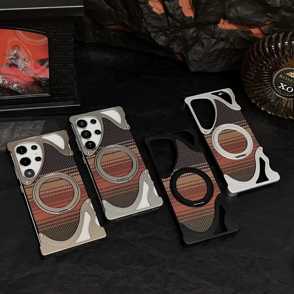 

Rotating Stand Frameless Metal Phone Case for Samsung Galaxy S23 S24 S25 Ultra with Support Magnetic Charging