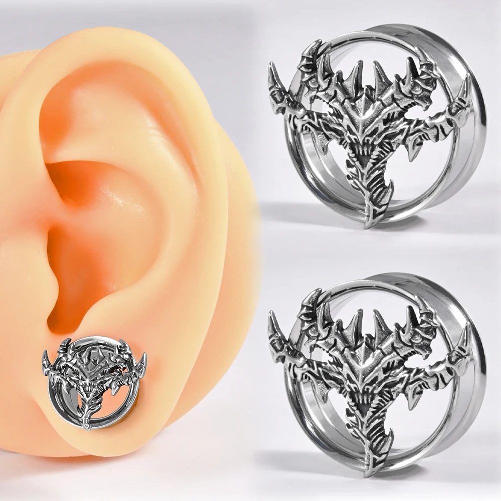 1PC 316 Stainless Steel Mythical Beasts Ear Tunnel Plugs Double Flared Ear Gauges Expanders Punk Body Piercing Jewelry 8mm-25mm
