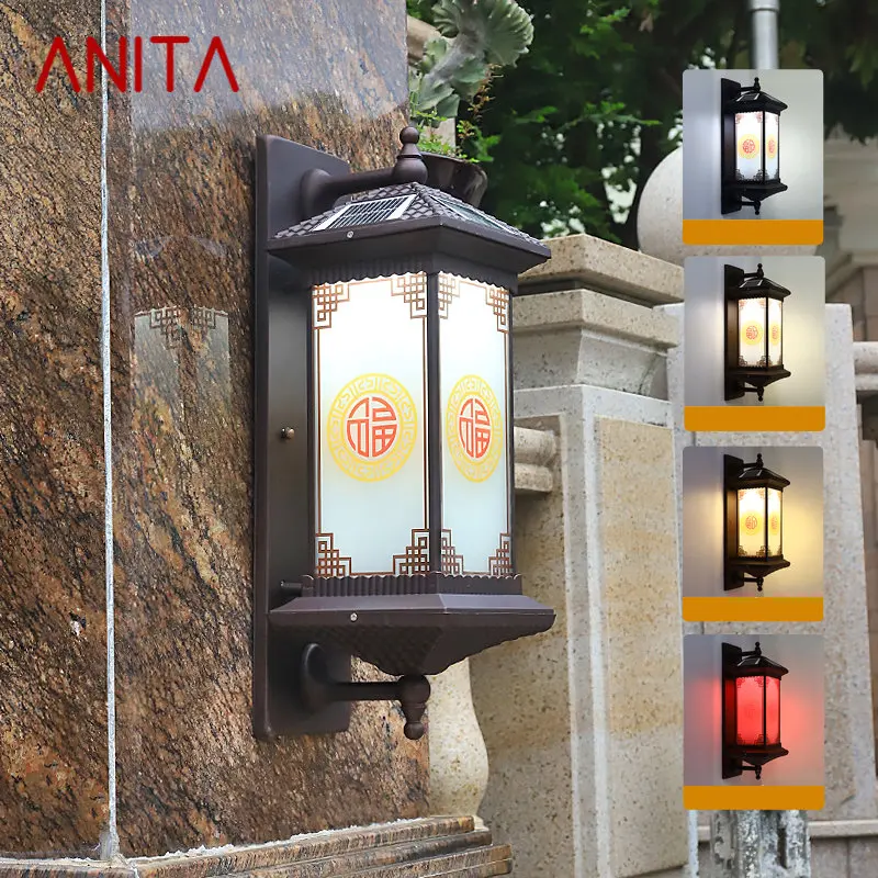 ANITA Solar Wall Lamp Vintage Outdoor Sconce LED Waterproof IP65 for Home Courtyard Balcony Lighting Decor