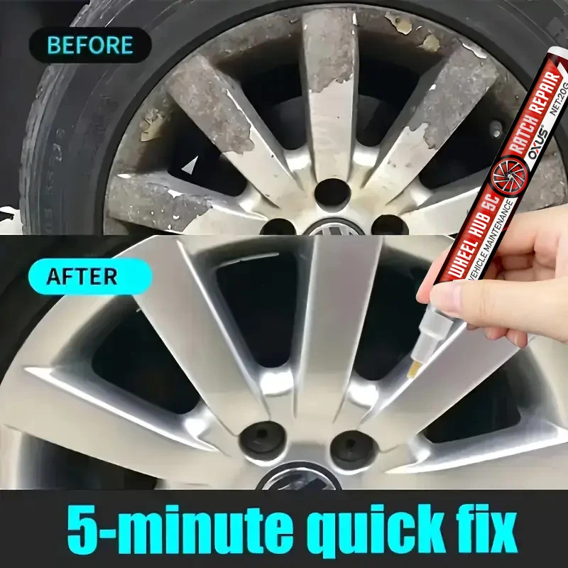 Pintura para renovación de llantas de aleación de aluminio, pincel para pulverizar llantas, reparación de bujes plateados, bolígrafo para retoques de arañazos en llantas de coche, 20g