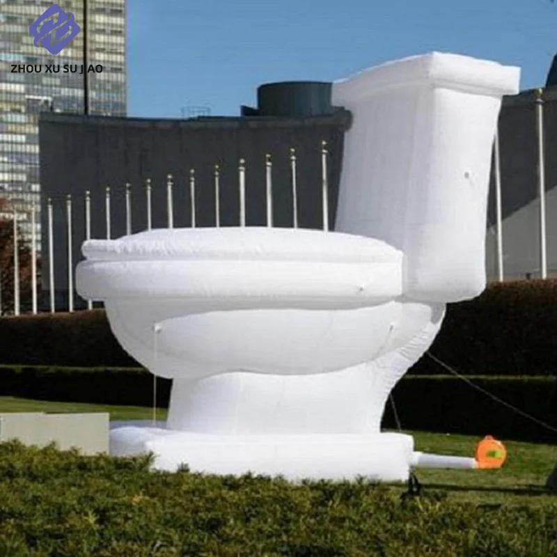 

Portable Giant Advertising Inflatable Toilet Model With Blower, White Inflatable Toilet For World Toilet Day Event