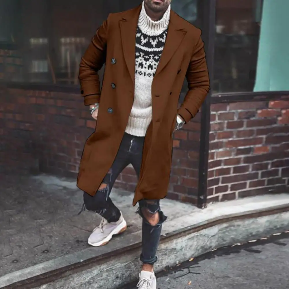 

Windproof Popular Windproof Buttons Outwear Woolen Coat Washable Men Trench Coat Long Sleeve Streetwear