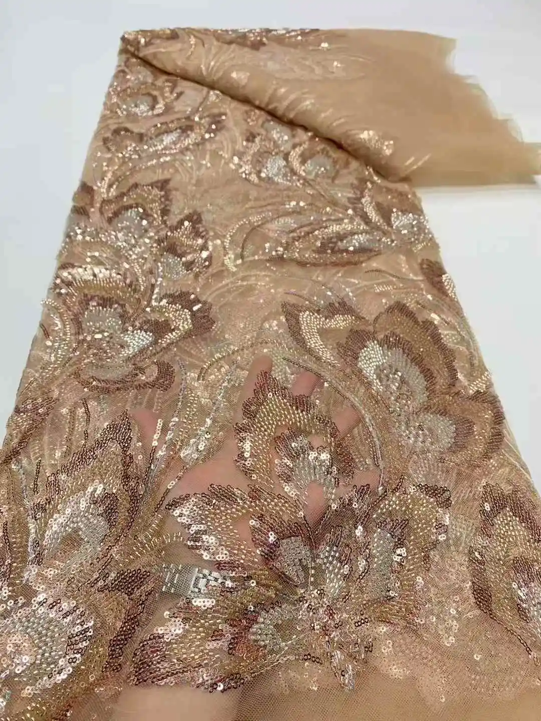 アフリカのレース生地高品質ビーズ付きナイジェリアレース生地結婚式用女性ドレスフレンチチュールレース生地-DP