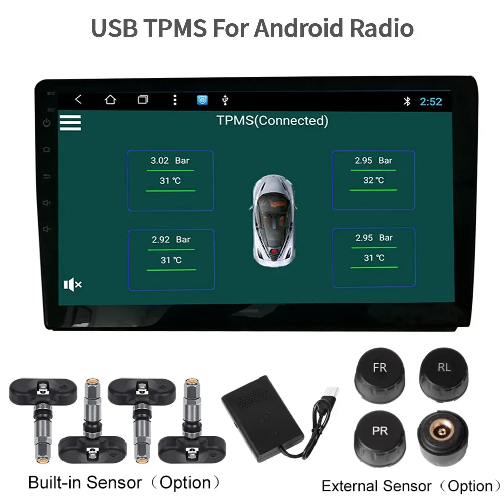 

Автомобильный Raido Android Мультимедийный GPS DVD-плеер для USB TPMS Автомобильная система контроля давления в шинах Внутренний внешний 4-датчик