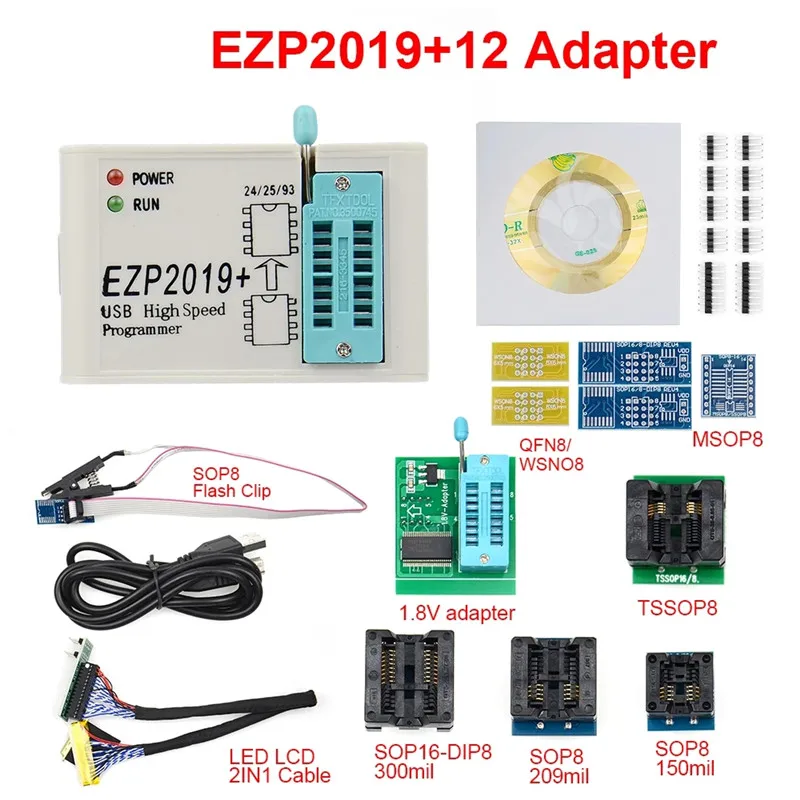 

Высокоскоростной USB-программатор EZP2023 SPI EZP 2023 Support24 25 93 95 EEPROM 25 Flash BIOS полный комплект + 10/12 шт. адаптеров