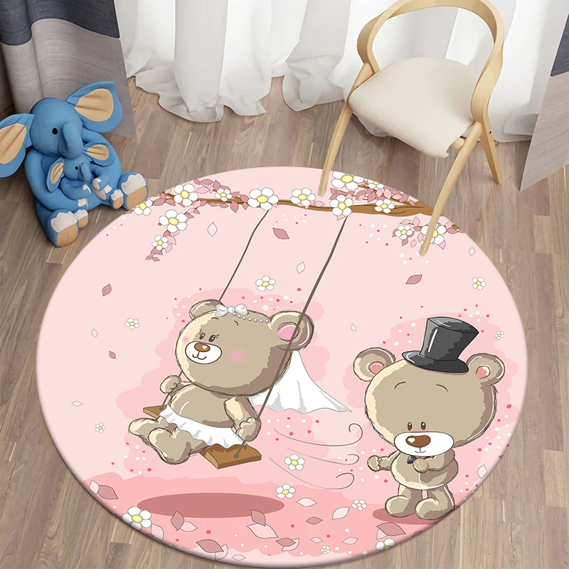 Cartoon Cute Bear Round Carpet for Living Room Rugs Bath Mat for Children Room Mats Bedroom Carpets Baby Kids Room Home Decor