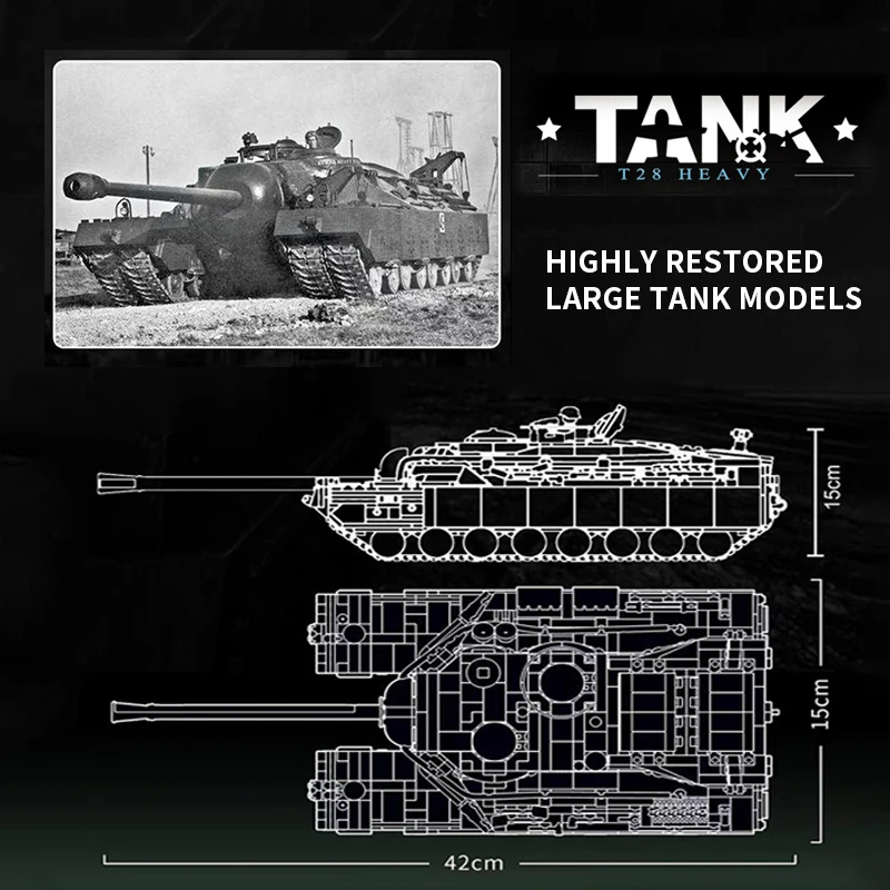 PLS628010 2986Pcs Bricks 1/1 T28 Heavy Tank Building Blocks/Military WW2 Panzer Model Kit/Birthday Gifts Toys For Adults Kids