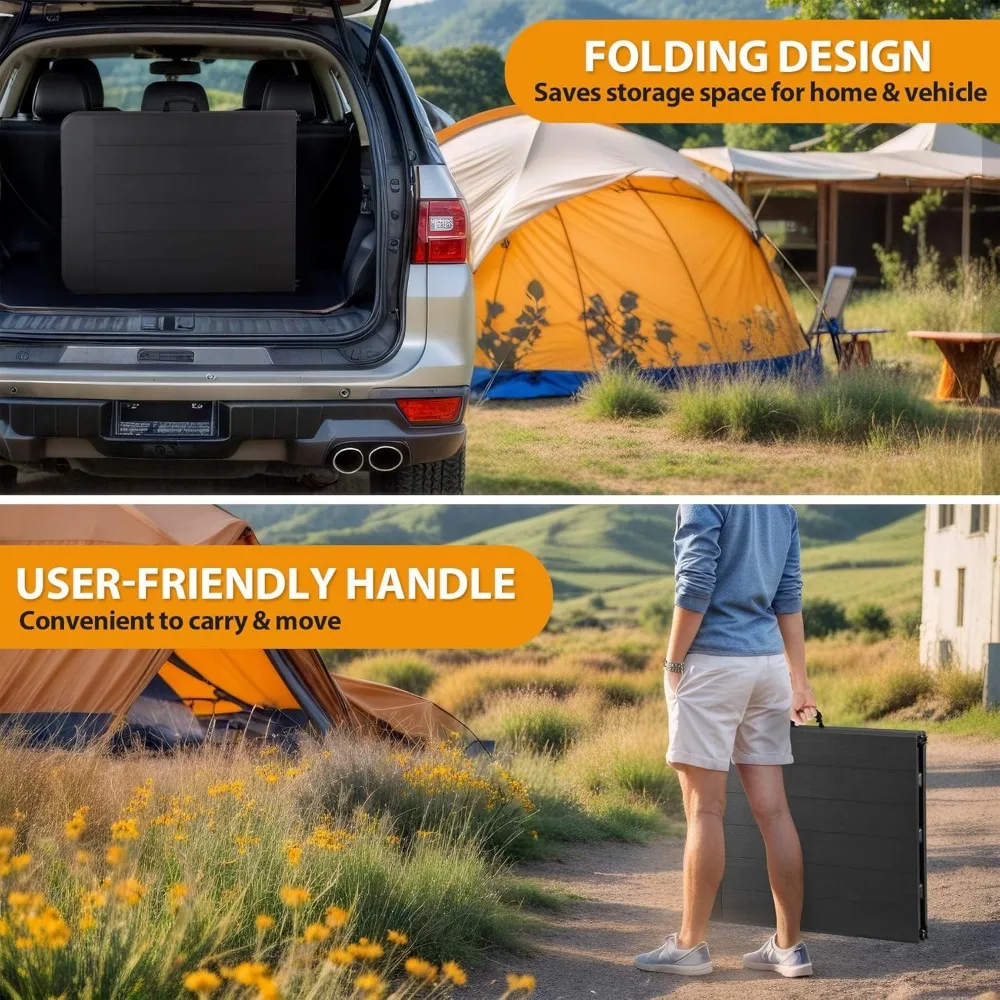 โต๊ะปิกนิกพับได้แบบพกพา 6 ฟุต โต๊ะรับประทานอาหารสำหรับงานปาร์ตี้ในร่มกลางแจ้งพร้อมที่จับ สีดำ 71 x 27