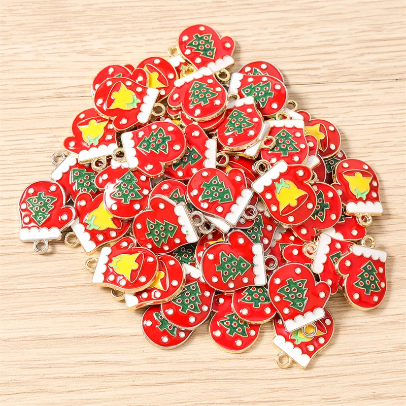 10 Stück 15x19mm Niedliche Emaille-Weihnachts-Handschuh-Anhänger für Schmuckherstellung, Ohrhänger, Halsketten, DIY-Bastelzubehör – Detail 8