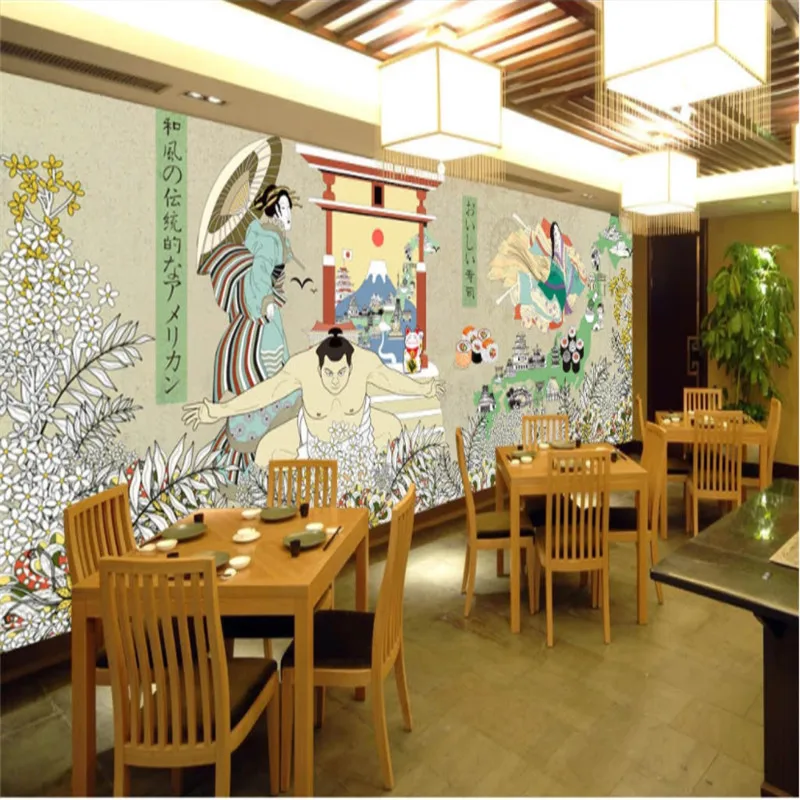 

Japanese-style Classic Characters Scenery Gourmet Wall Paper 3D Sushi Restaurant Industrial Decor Background Mural Wallpaper 3D