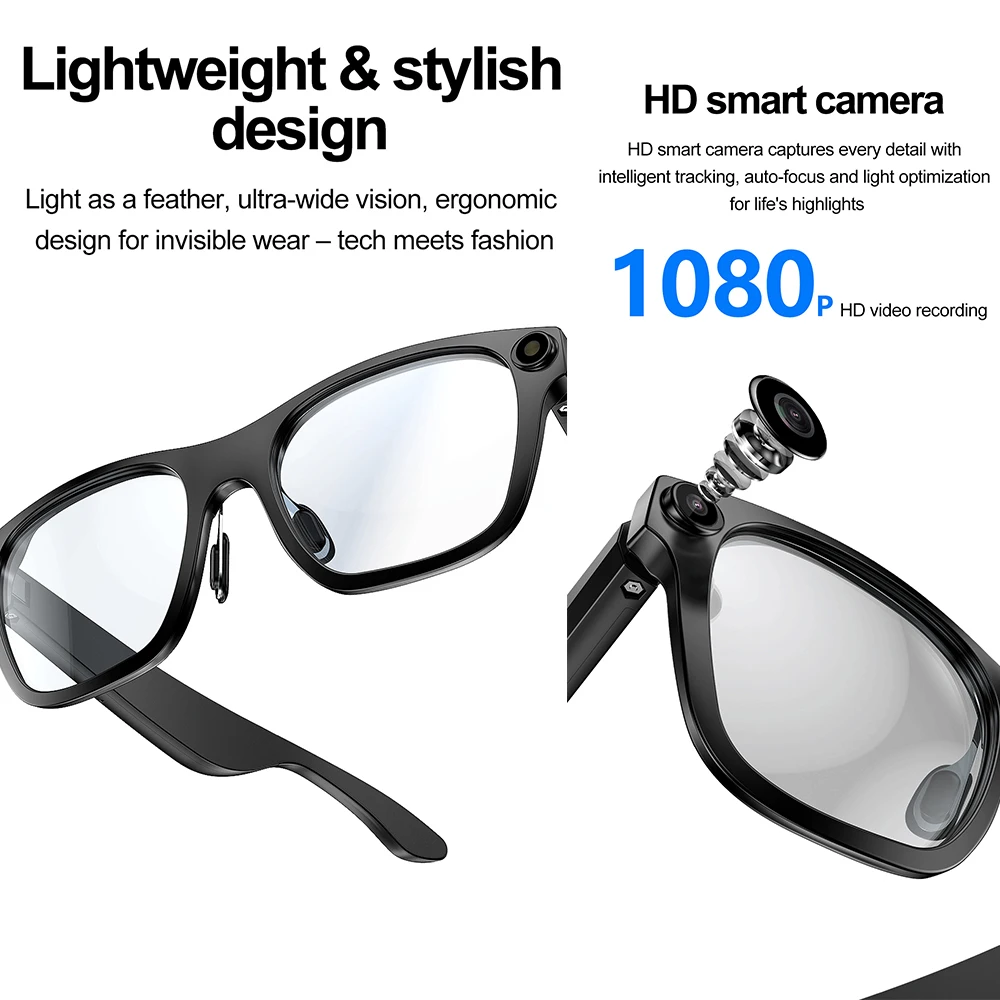 Okulary z inteligentną kamerą S336 AI, prawdziwa kamera 5MP, wideo 1080P, rozpoznawanie rozmów AI, transfer WIFI, połączenia Bluetooth, inteligentne okulary do robienia zdjęć AI.