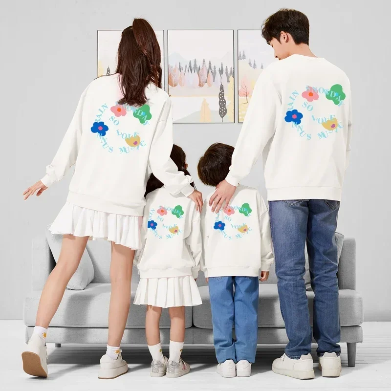 

Christmas Korean Mom Daughter Kids Tops Dad Son Sweatshirts Floral Printed Shirts Matching Family Look Outfits Couple Pullovers