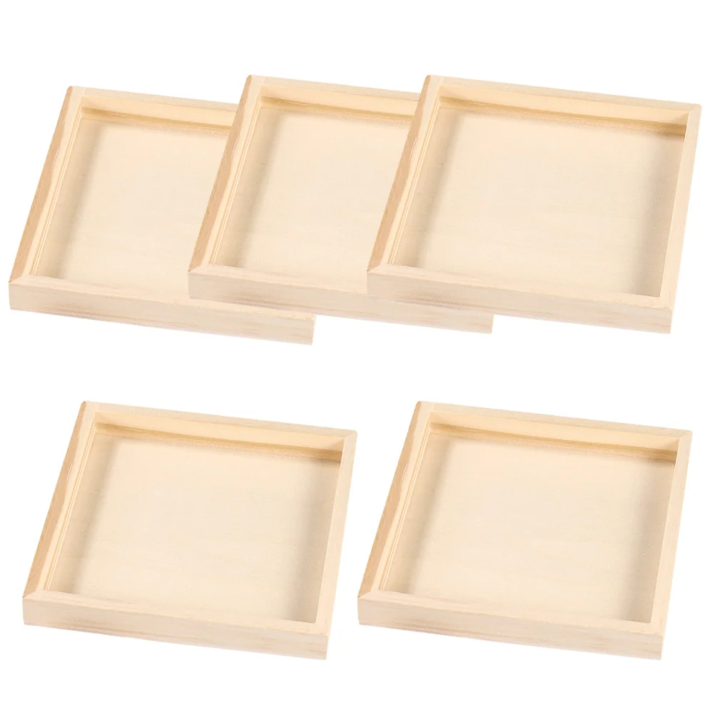 5 Pcs Square Shape Puzzle Tray Wooden Pallet Puzzles Unfinished Household Trays