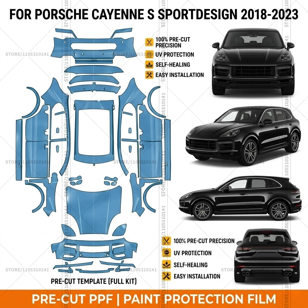 

Pre-Cut Paint Protection Film PPF Transparent Bumper Protector Bra Car Film For Porsche Cayenne SUV S With SportDesign 2018-2023